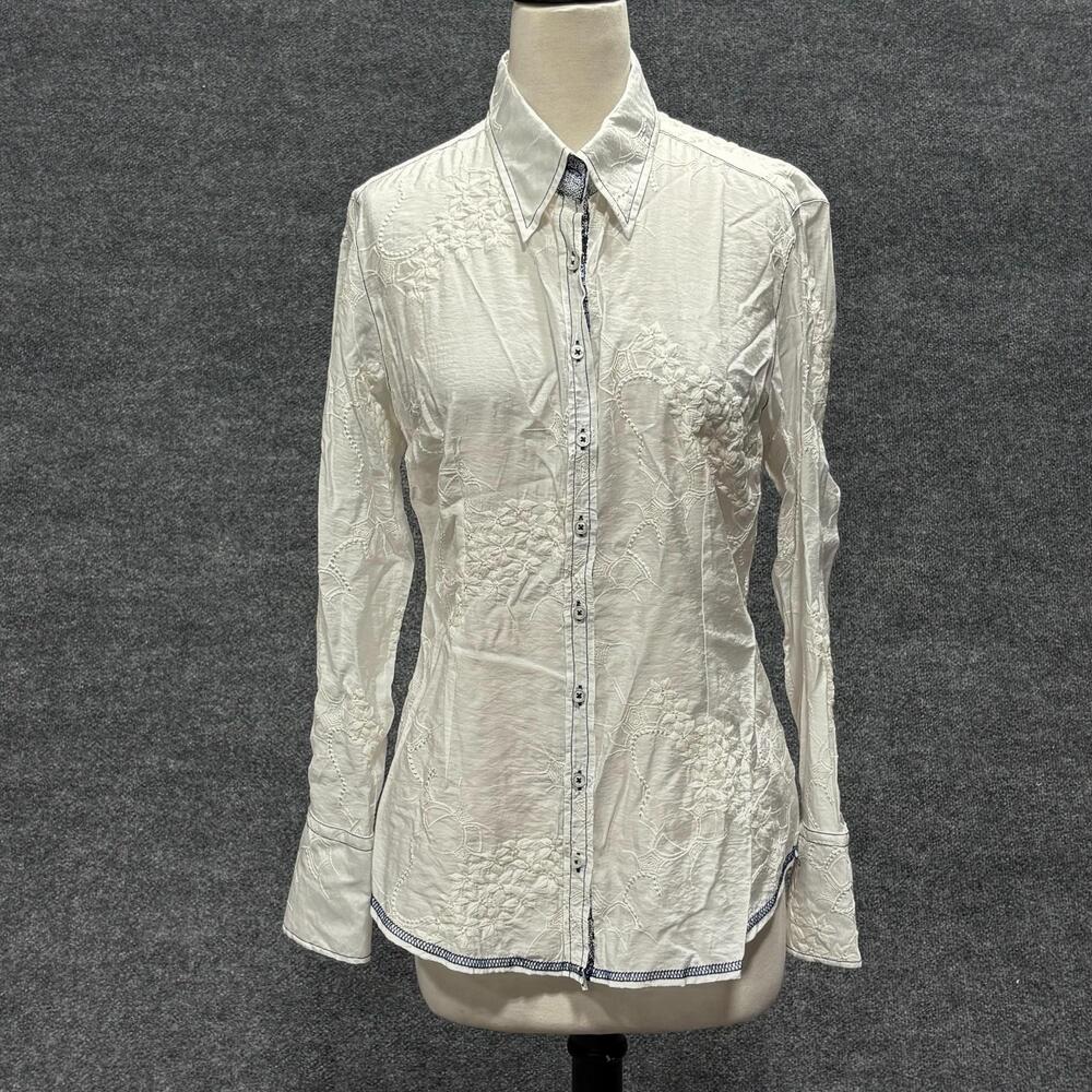 Georg Roth Los Angeles Shirt Womens Medium White Embroidered Floral Sequin Top